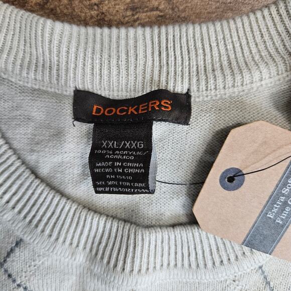 NEW Argyle Sweater Mens  Grandpacore Vanilla Neutral Knit XXL by Dockers Preppy - Picture 7 of 14